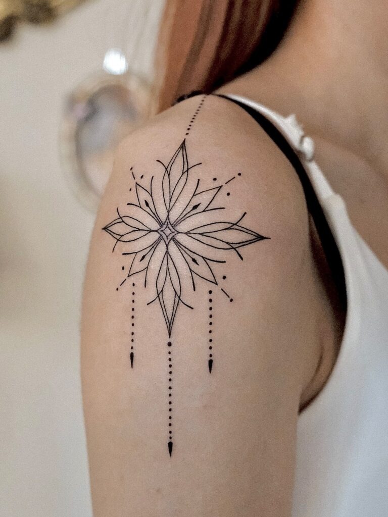 Geometric Floral Mandala Tattoo on Shoulder Tattoo Design