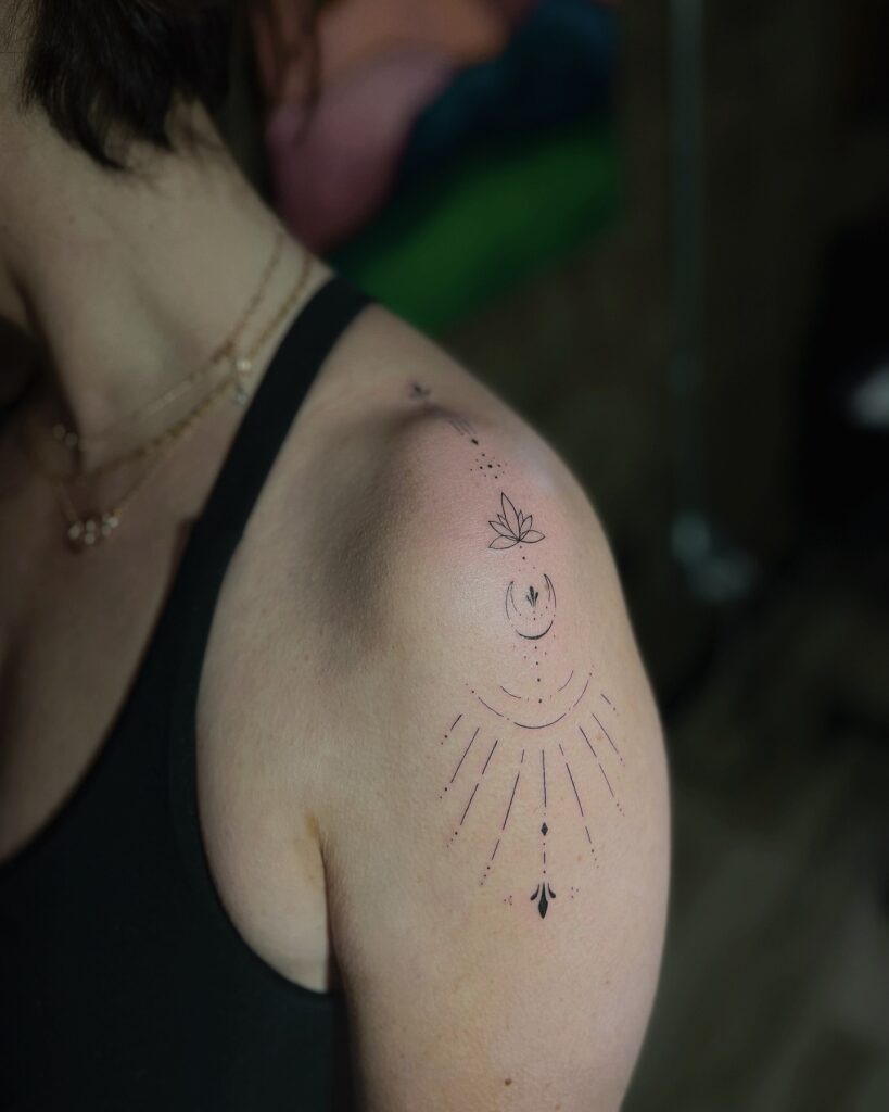 Geometric Moon and Lotus Tattoo Tattoo Design