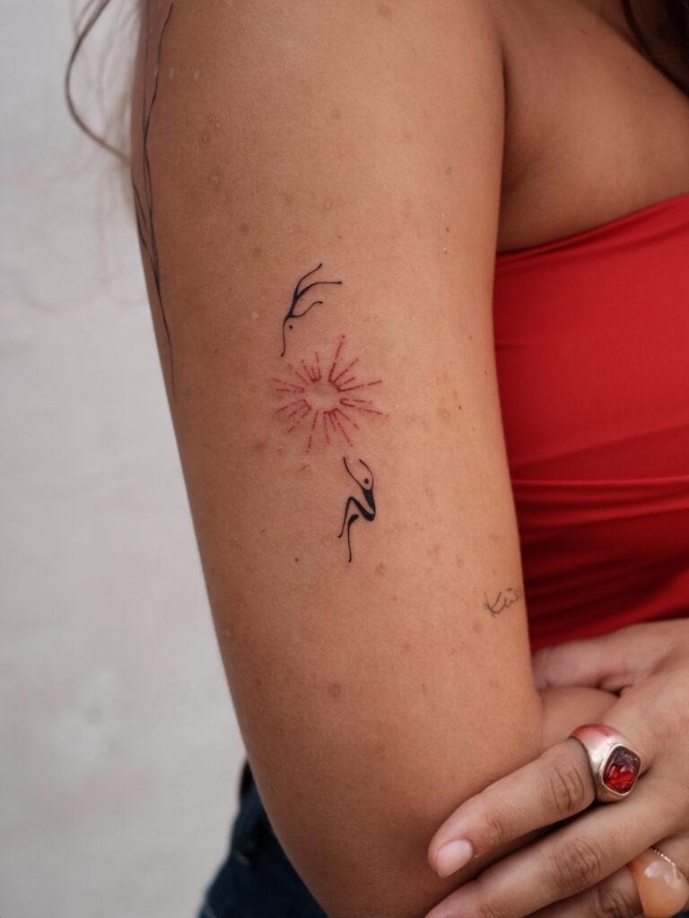 Minimal Dancers with Radiant Sun Tattoo Tattoo Design