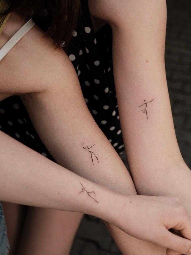 Minimal Fine Line Dancer Tattoos on Arms Tattoo Design