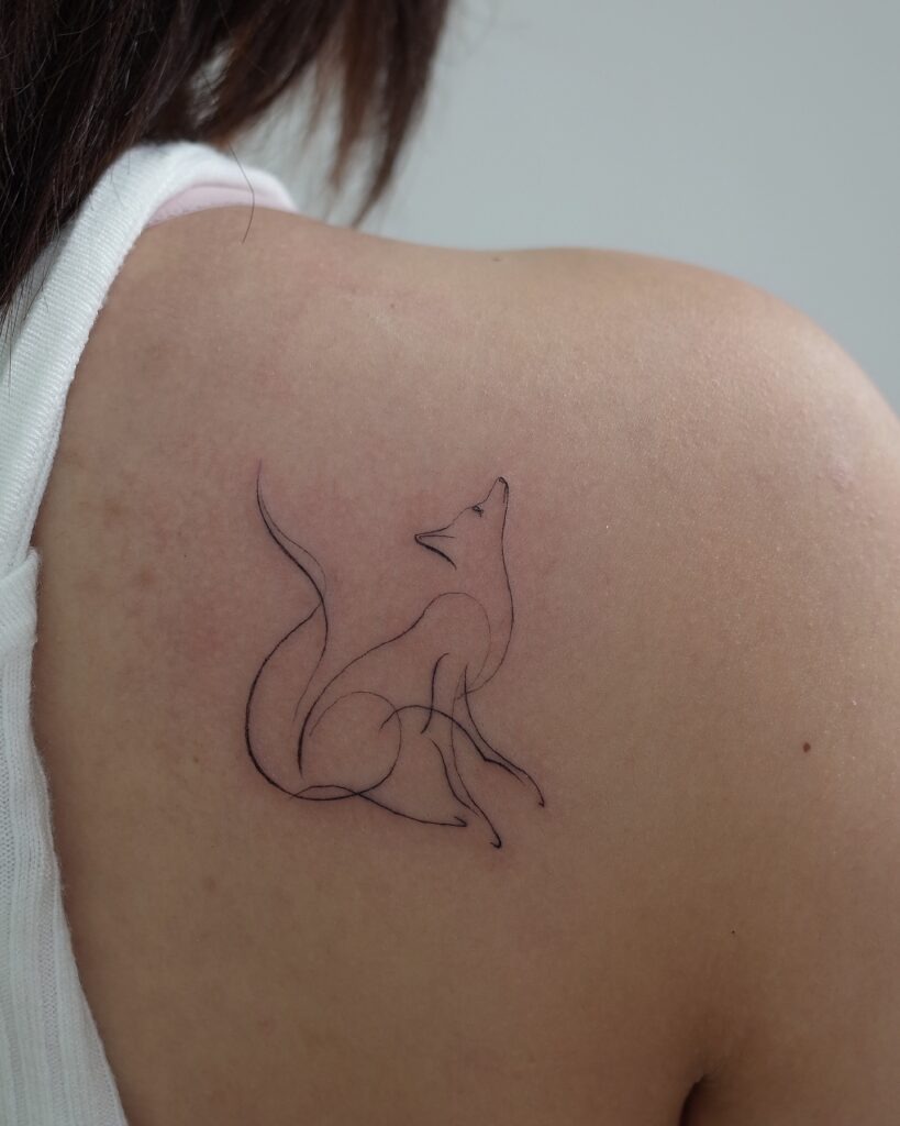 Minimal Fine Line Fox Tattoo on Shoulder Tattoo Design