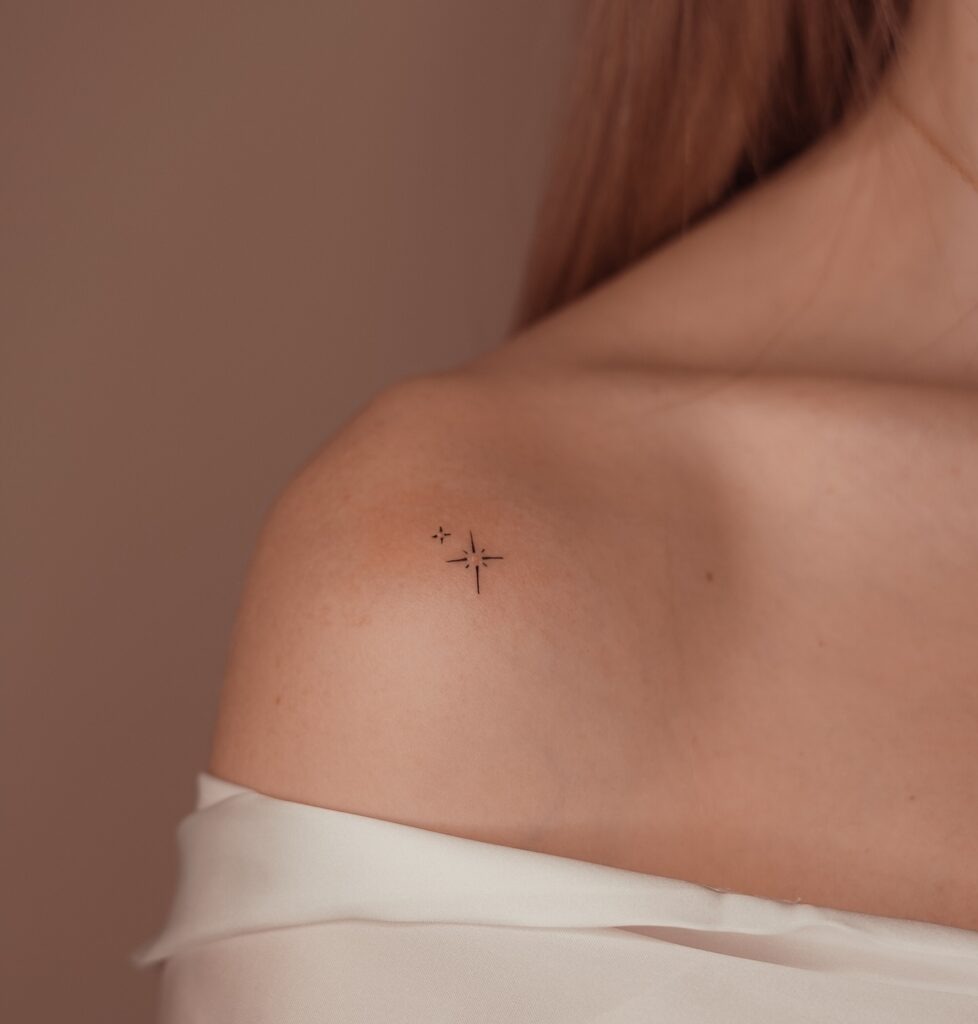 Minimal Fine Line Star Tattoo on Shoulder Tattoo Design