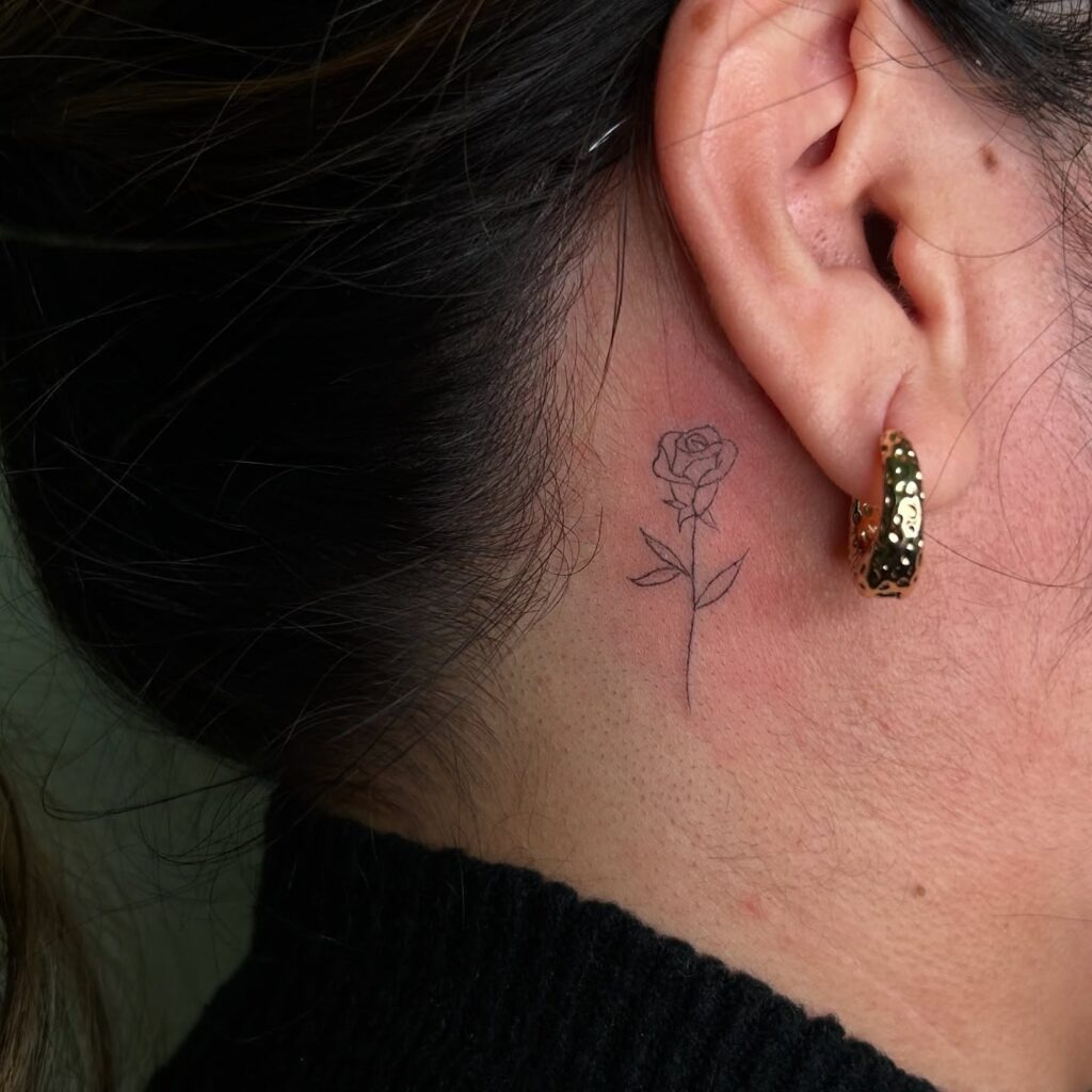 Minimalist Rose Behind the Ear Tattoo Tattoo Design