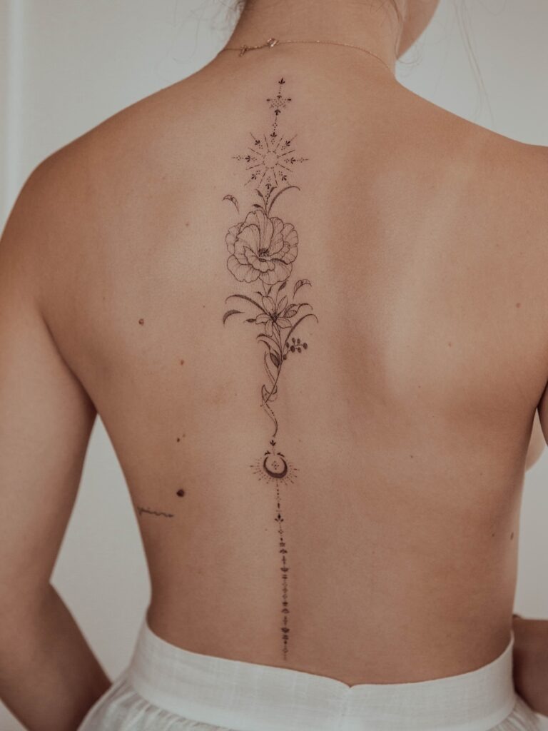 Ornamental Floral Spine Tattoo Tattoo Design