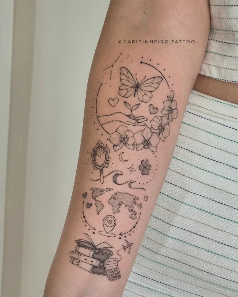 Personalized Life Story Fine Line Tattoo Tattoo Design