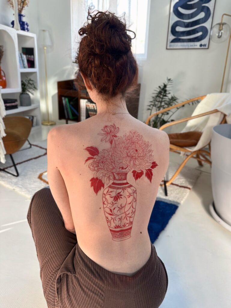 Porcelain Vase with Chrysanthemum Flowers Tattoo Tattoo Design