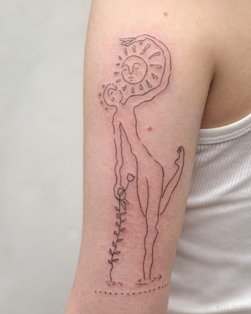 Sunshine Reaching Fine Line Tattoo Tattoo Design