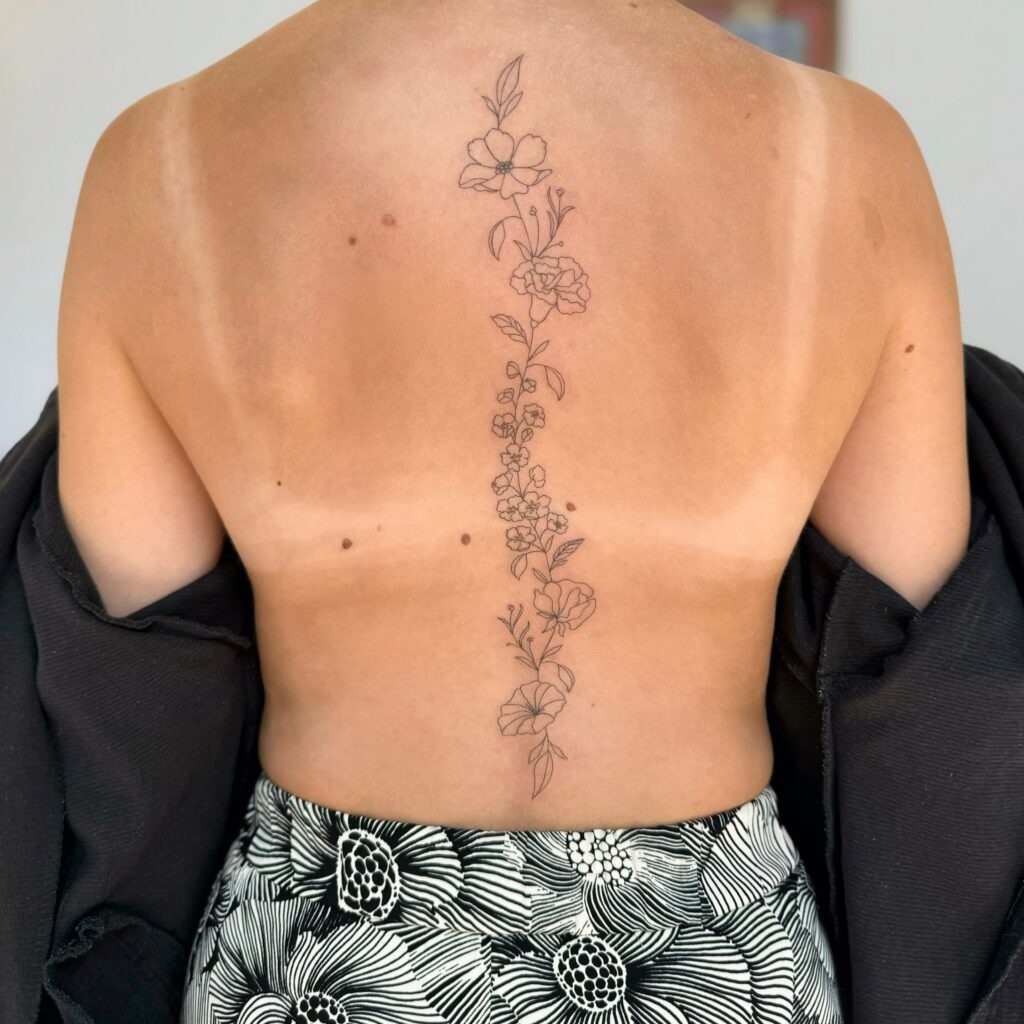 Vertical Floral Spine Tattoo Tattoo Design
