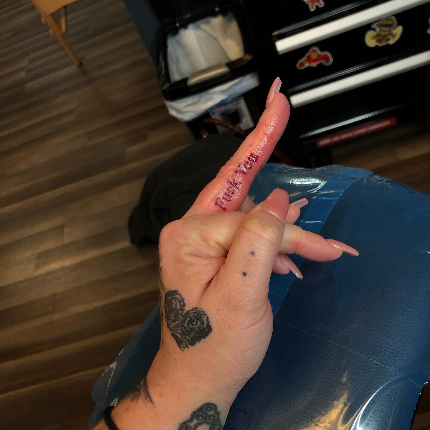 Bold Middle Finger Script Tattoo Tattoo Design