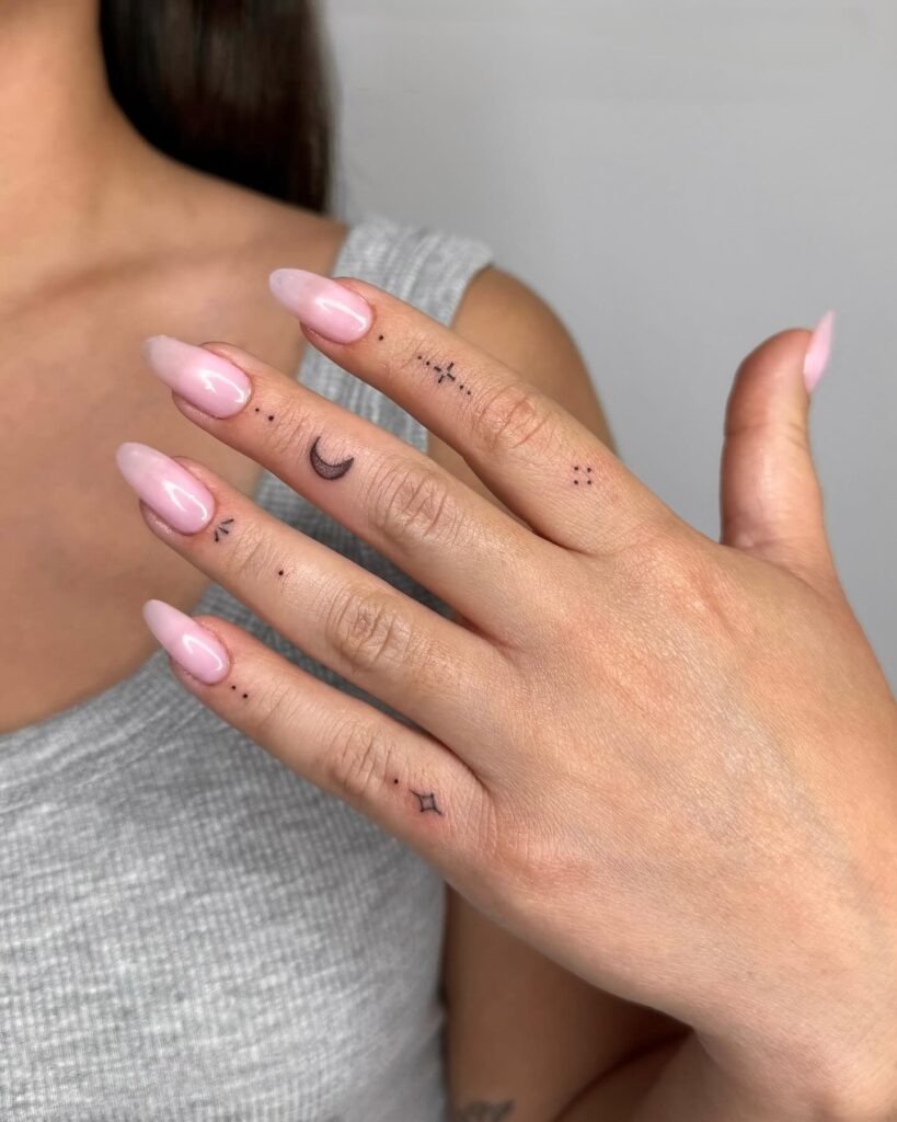 Delicate Moon and Dots Finger Tattoos Tattoo Design