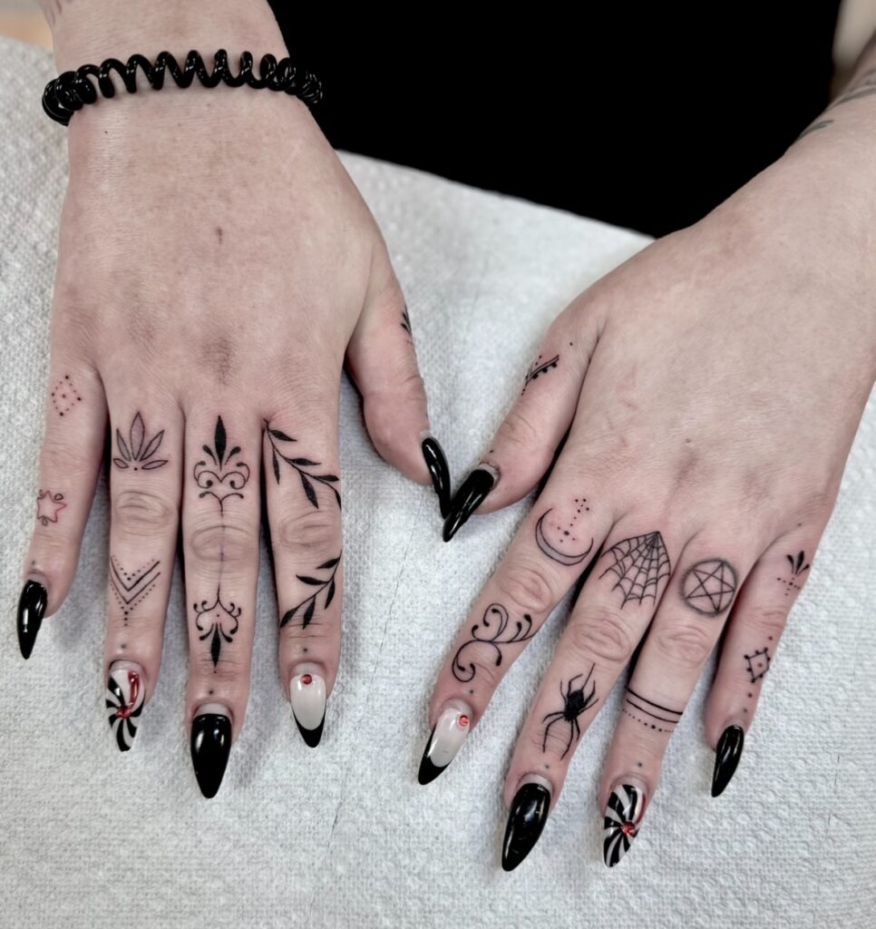 Gothic and Nature Mix Finger Tattoos Tattoo Design