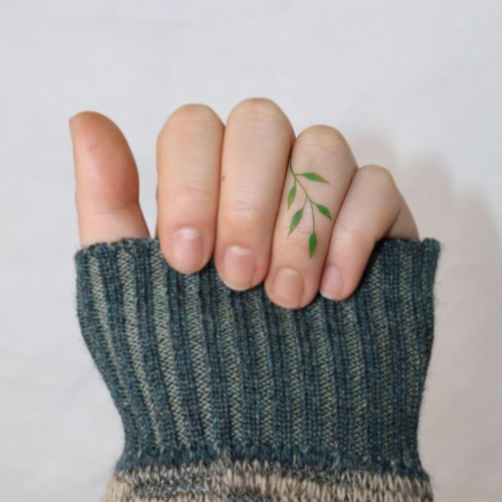 Green Leaf Branch Finger Tattoo Tattoo Design