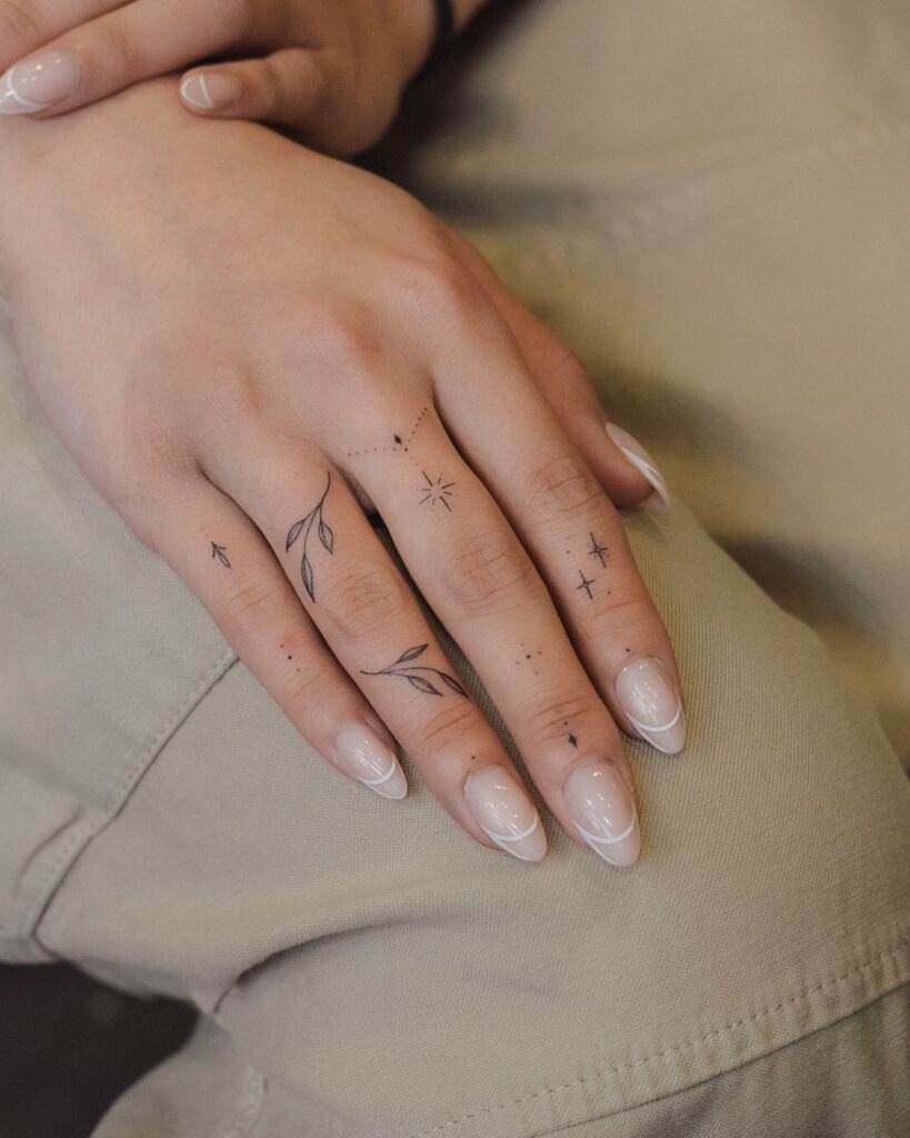 Leaf and Starry Finger Tattoos Tattoo Design