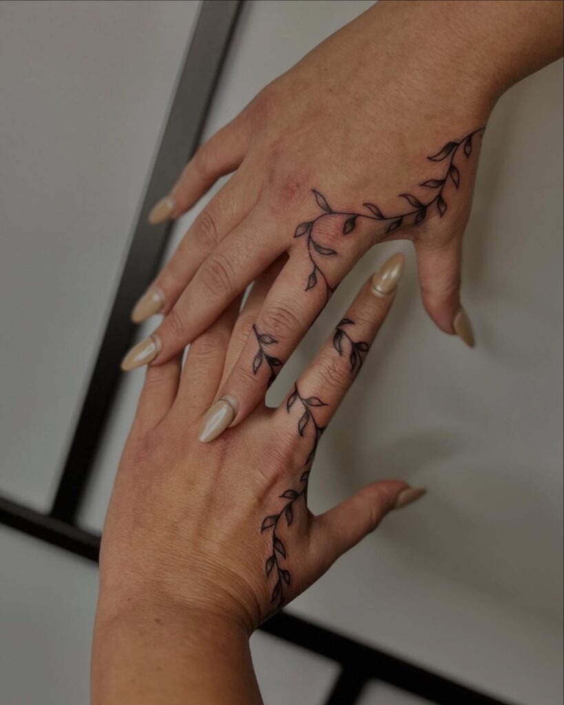 Matching Leaf Vine Finger Tattoos Tattoo Design