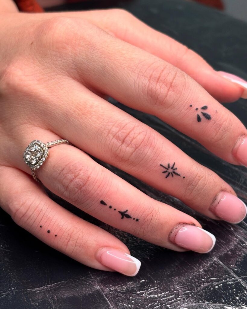 Minimal Dotted and Star Finger Tattoos Tattoo Design