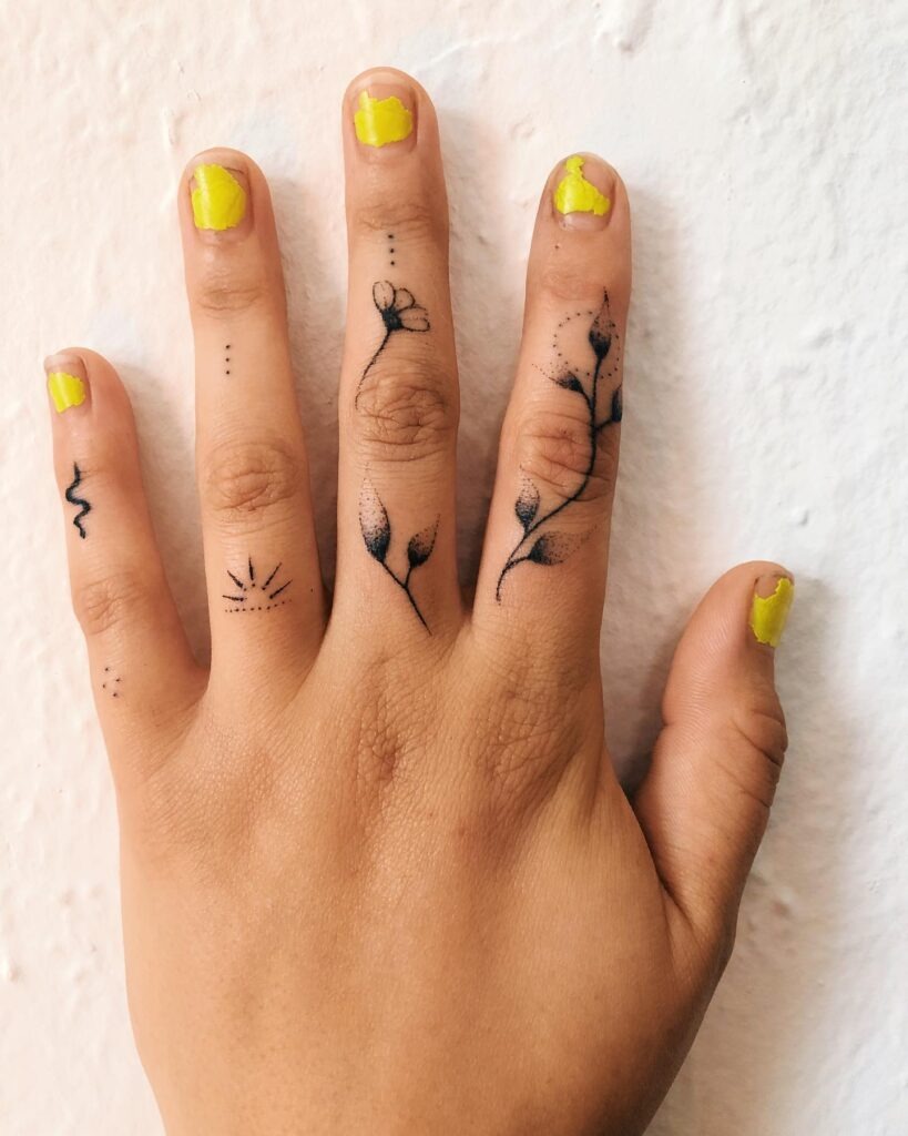 Minimal Flower and Dot Finger Tattoos Tattoo Design