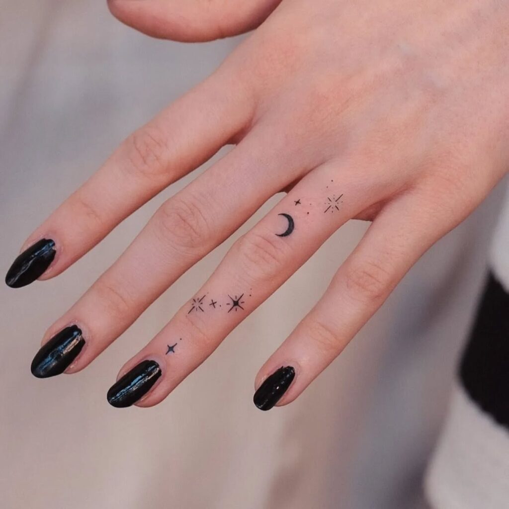 Moon and Stars Finger Tattoo Tattoo Design