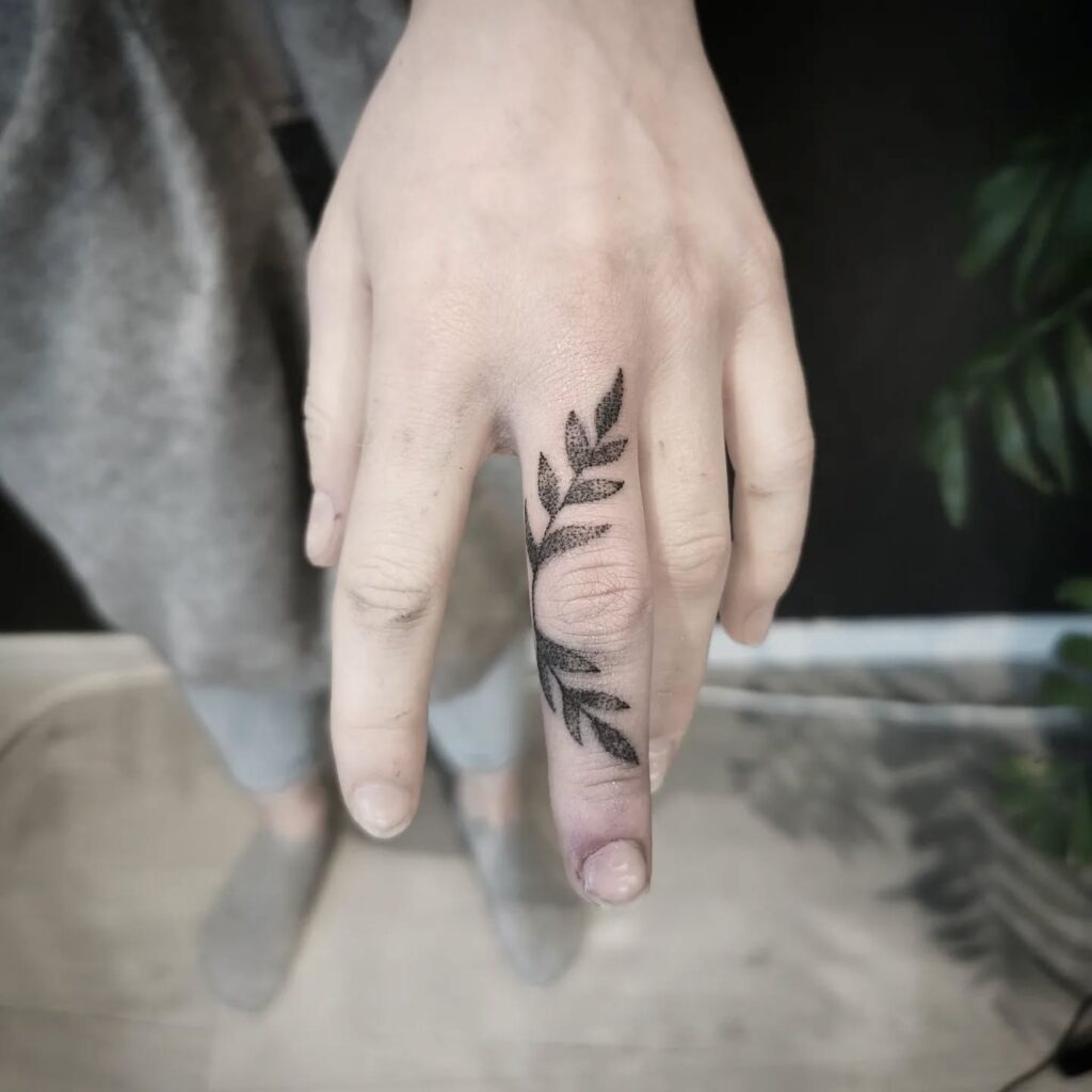 Shaded Leaf Band Finger Tattoo Tattoo Design