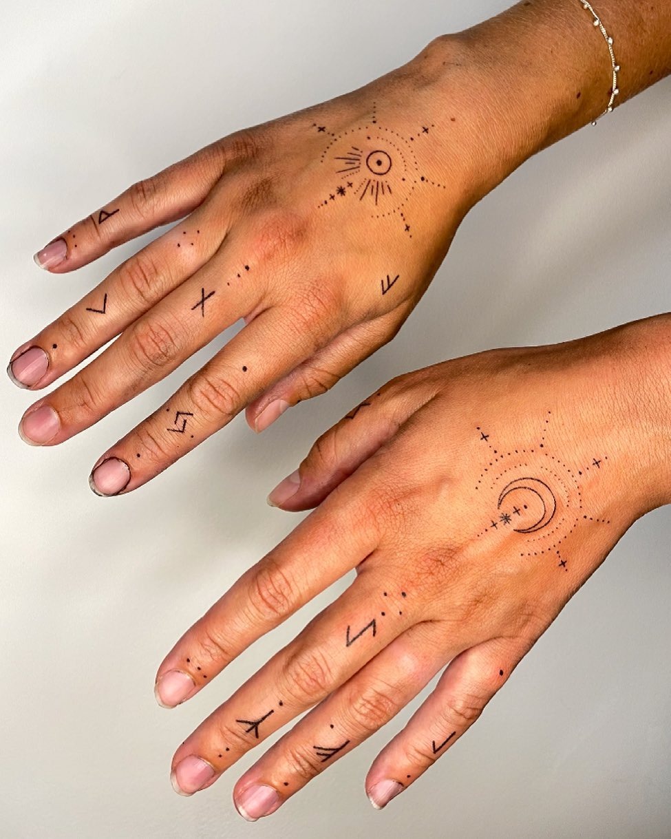 Symbol and Sun Finger Tattoos Tattoo Design