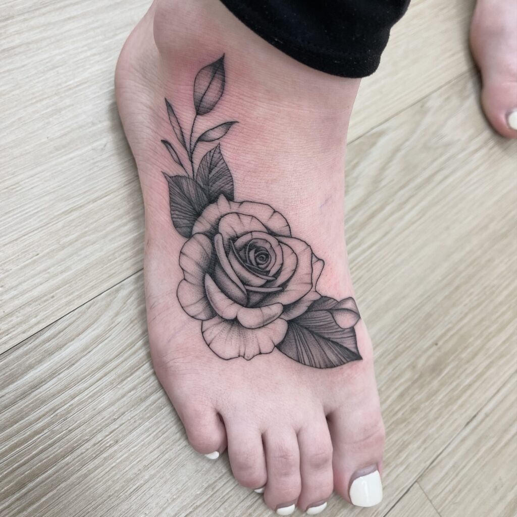 Bold Black Floral Foot Tattoos Tattoo Design