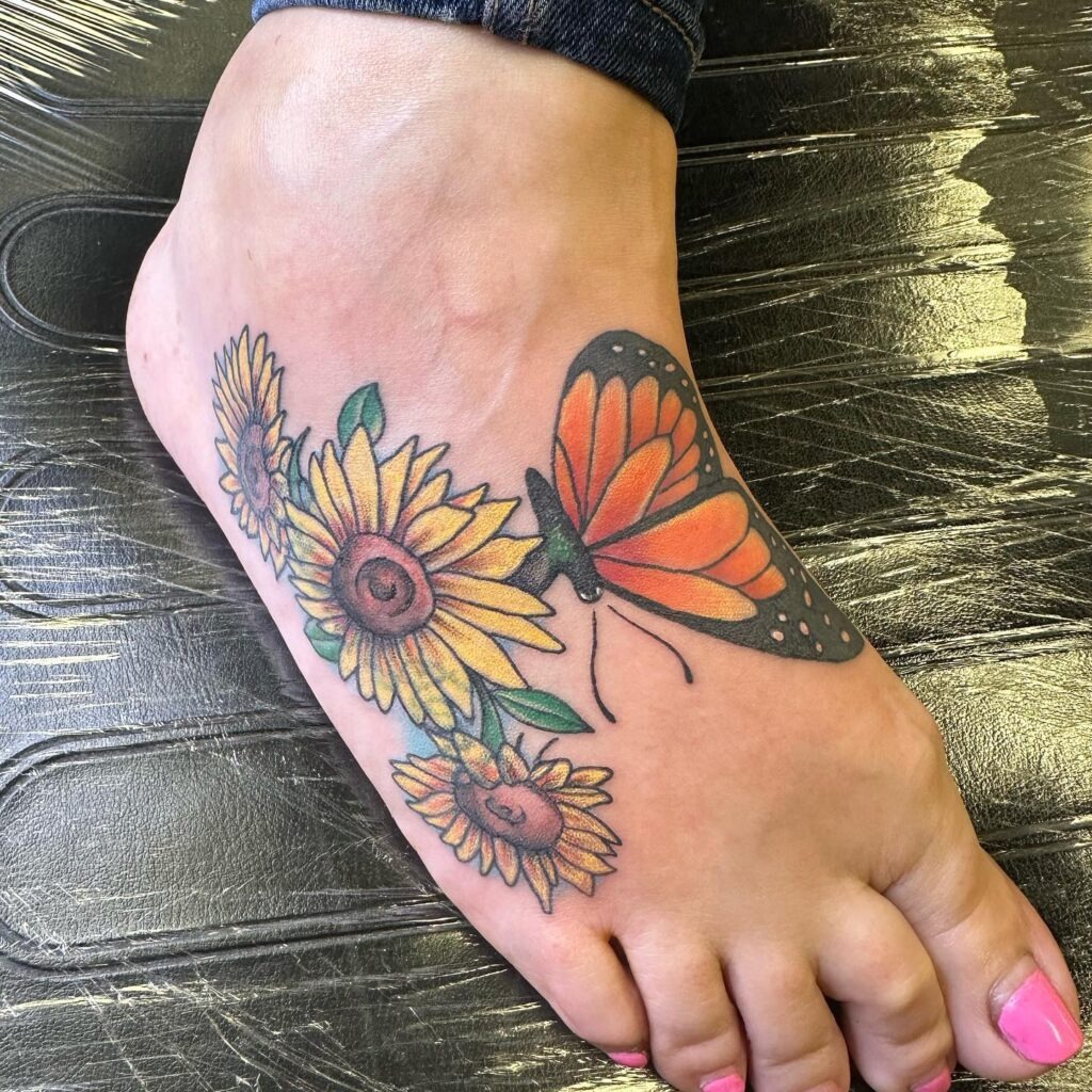 Double Blue Butterfly Foot Tattoo Tattoo Design