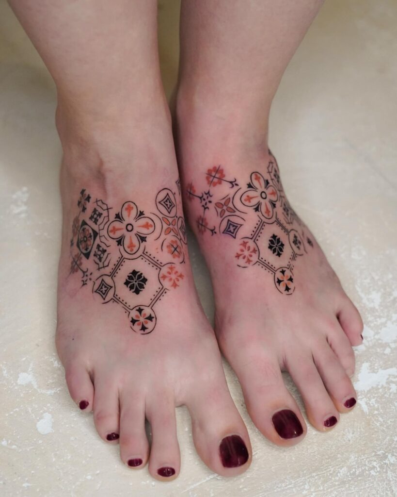 Floral Compass Foot Tattoo Tattoo Design