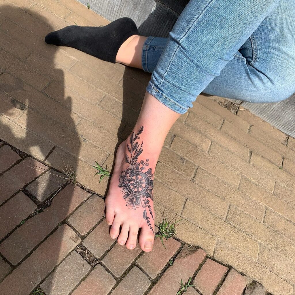 Flowing Botanical Foot Tattoo Tattoo Design