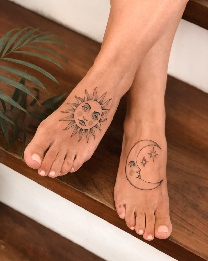 Foot Tattoo Celebrating Balance and Feminine Energy Tattoo Design