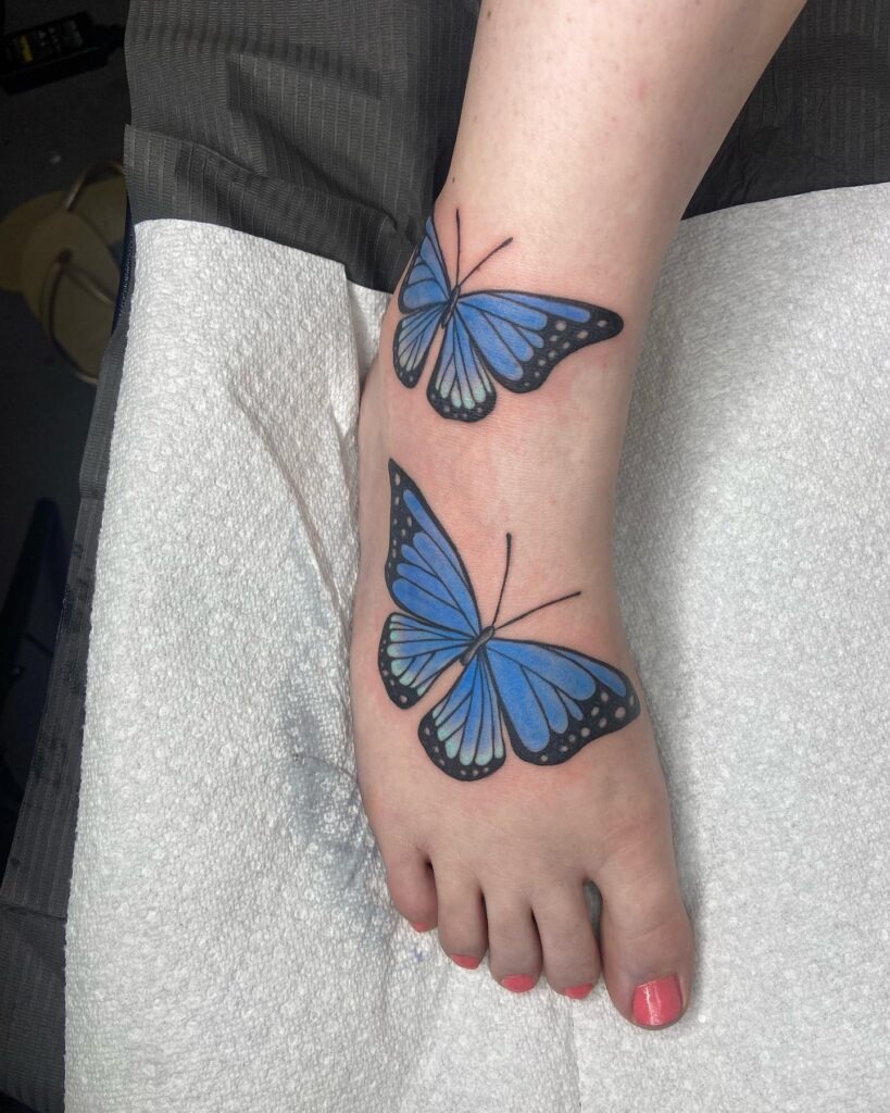 Personalized Foot Tattoo with Flowers and Name Tattoo Design
