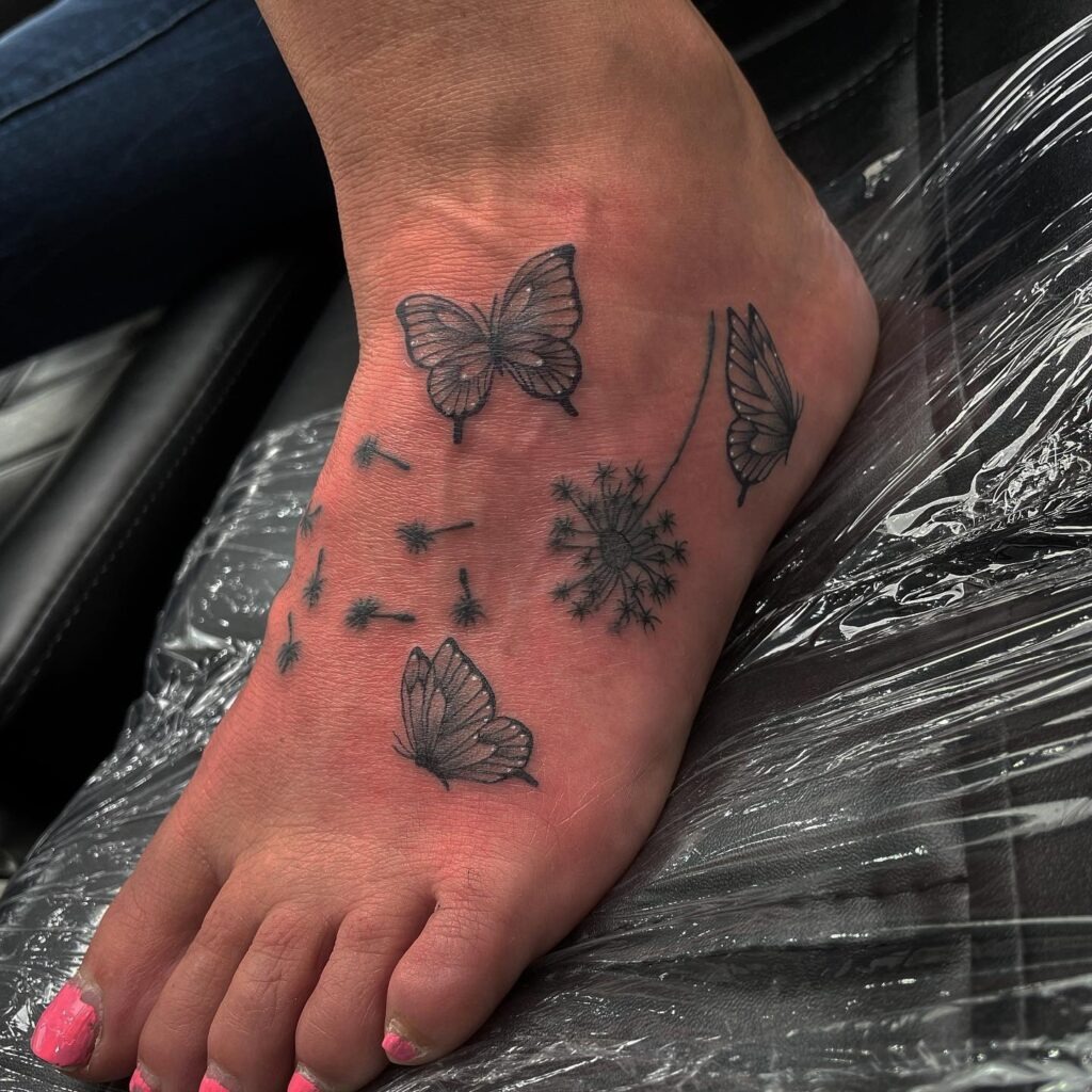 Sunflower and Monarch Butterfly Foot Tattoo Tattoo Design