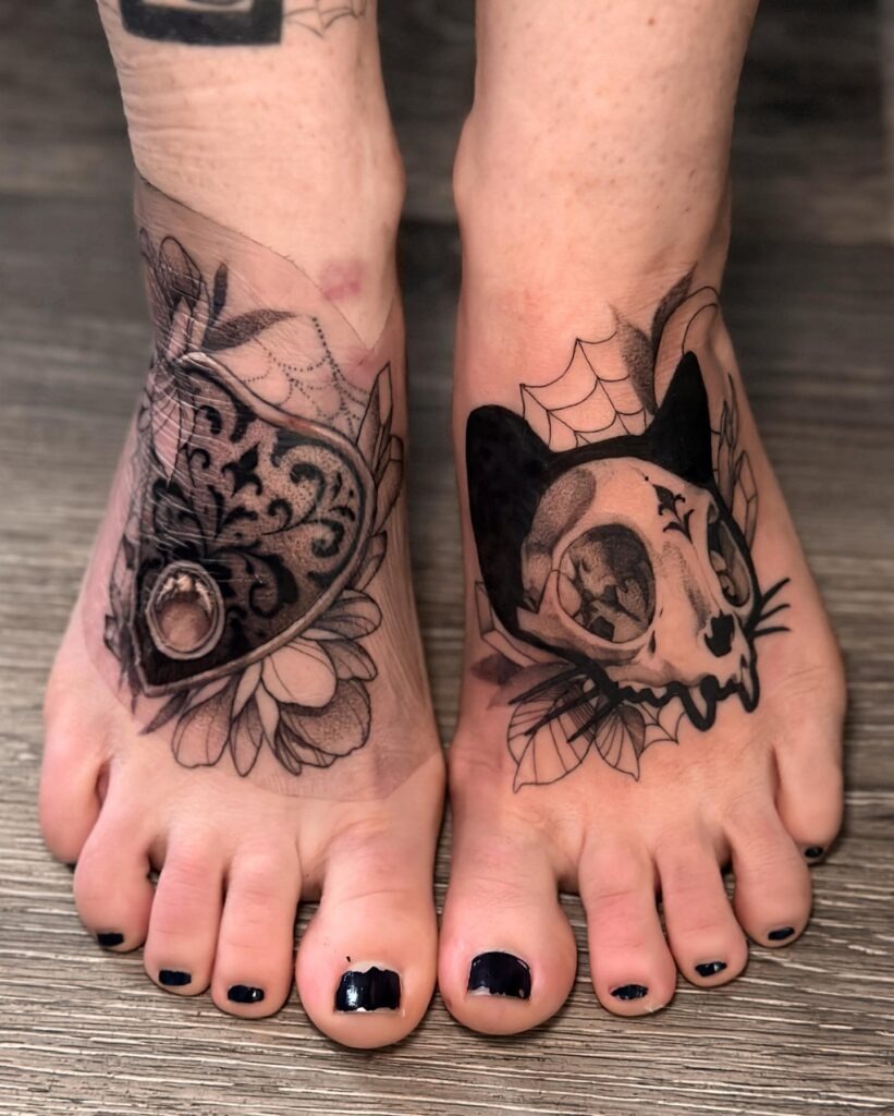 Vibrant Butterfly and Floral Foot Tattoo Tattoo Design