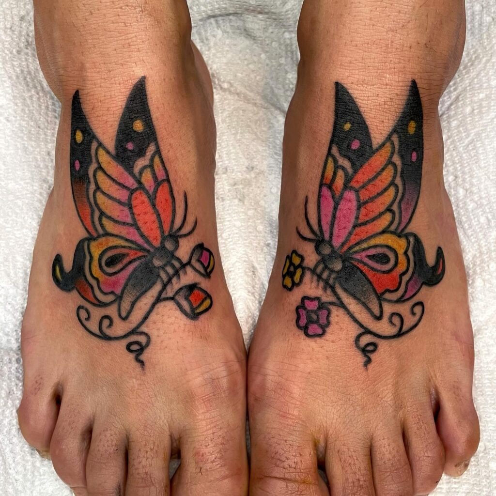 "Walk by Faith" Script Tattoo with Cross on Foot Tattoo Design