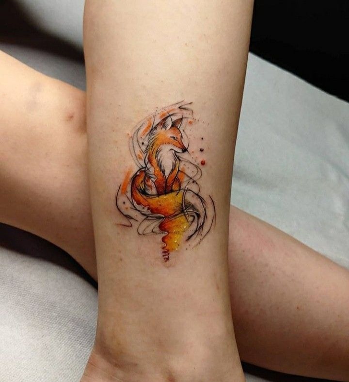 Abstract Fire-Tailed Fox Tattoo Tattoo Design