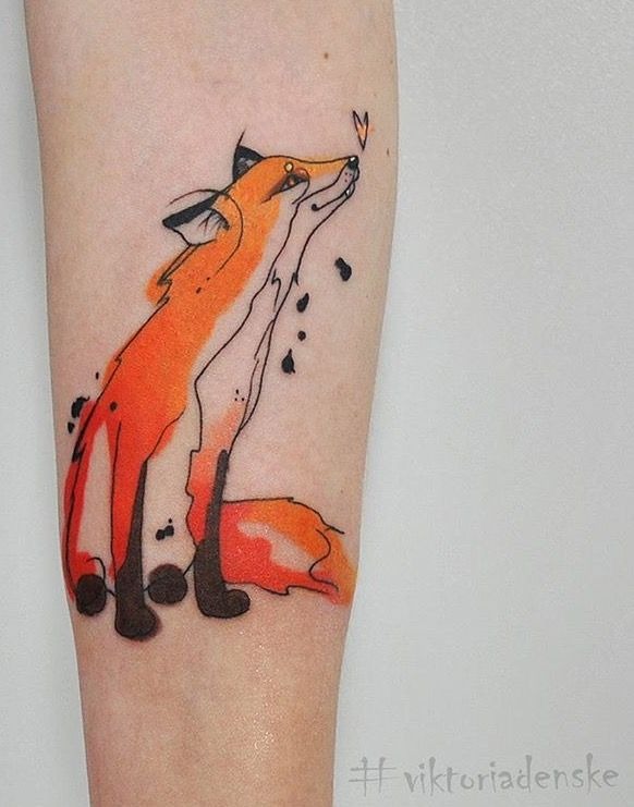 Bold Abstract Fox with Orange Wash Tattoo Design