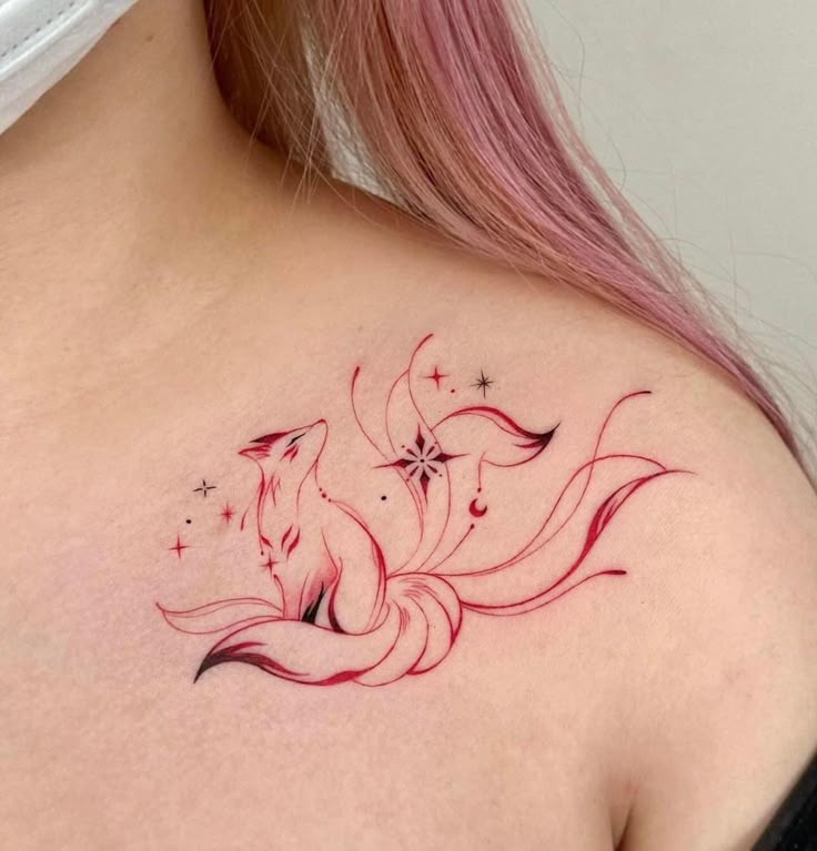 Feminine Nine-Tailed Fox Tattoo Tattoo Design