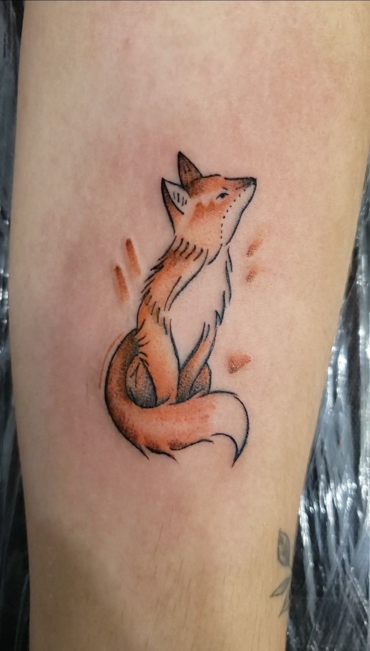Minimal Fox with Orange Splash Tattoo Design