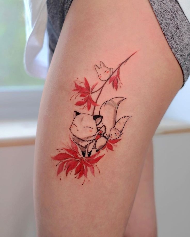 Playful Kawaii Fox Tattoo Tattoo Design