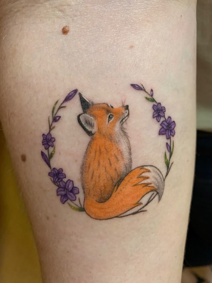 Purple Garland Fox Tattoo Tattoo Design