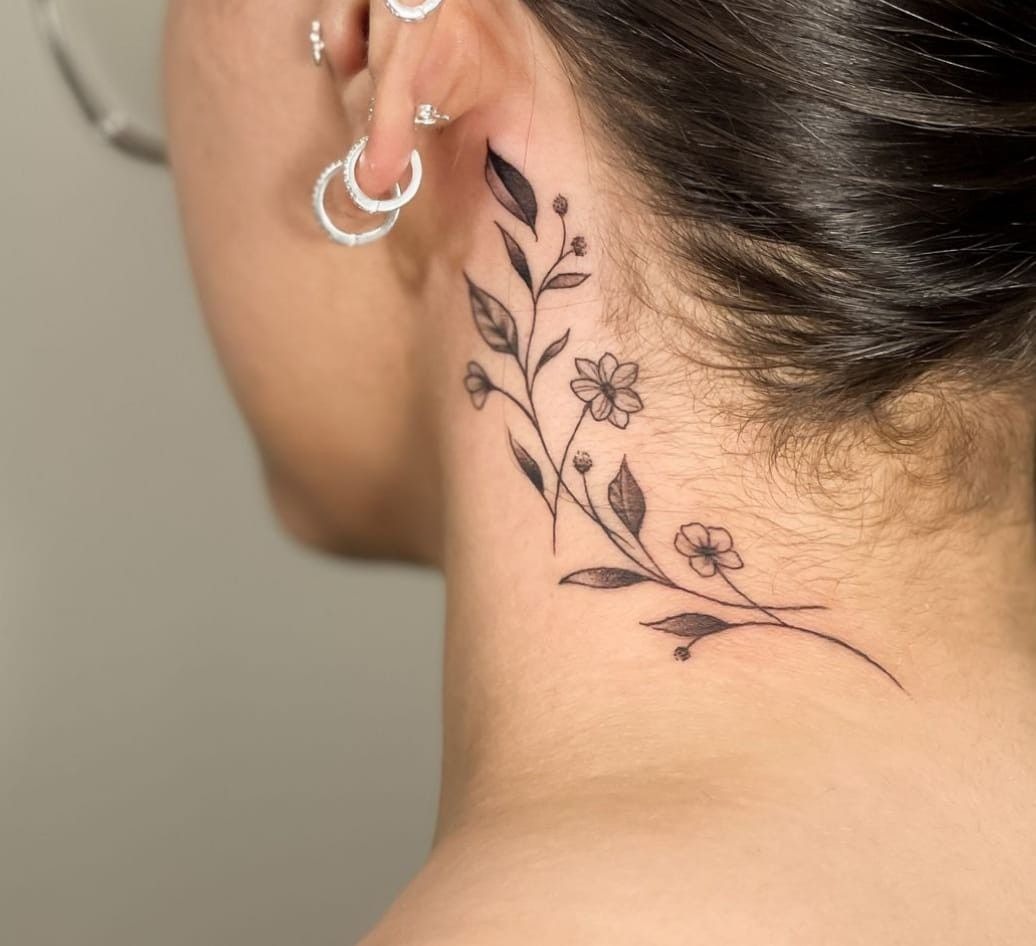 Botanical Neck Tattoo Tattoo Design