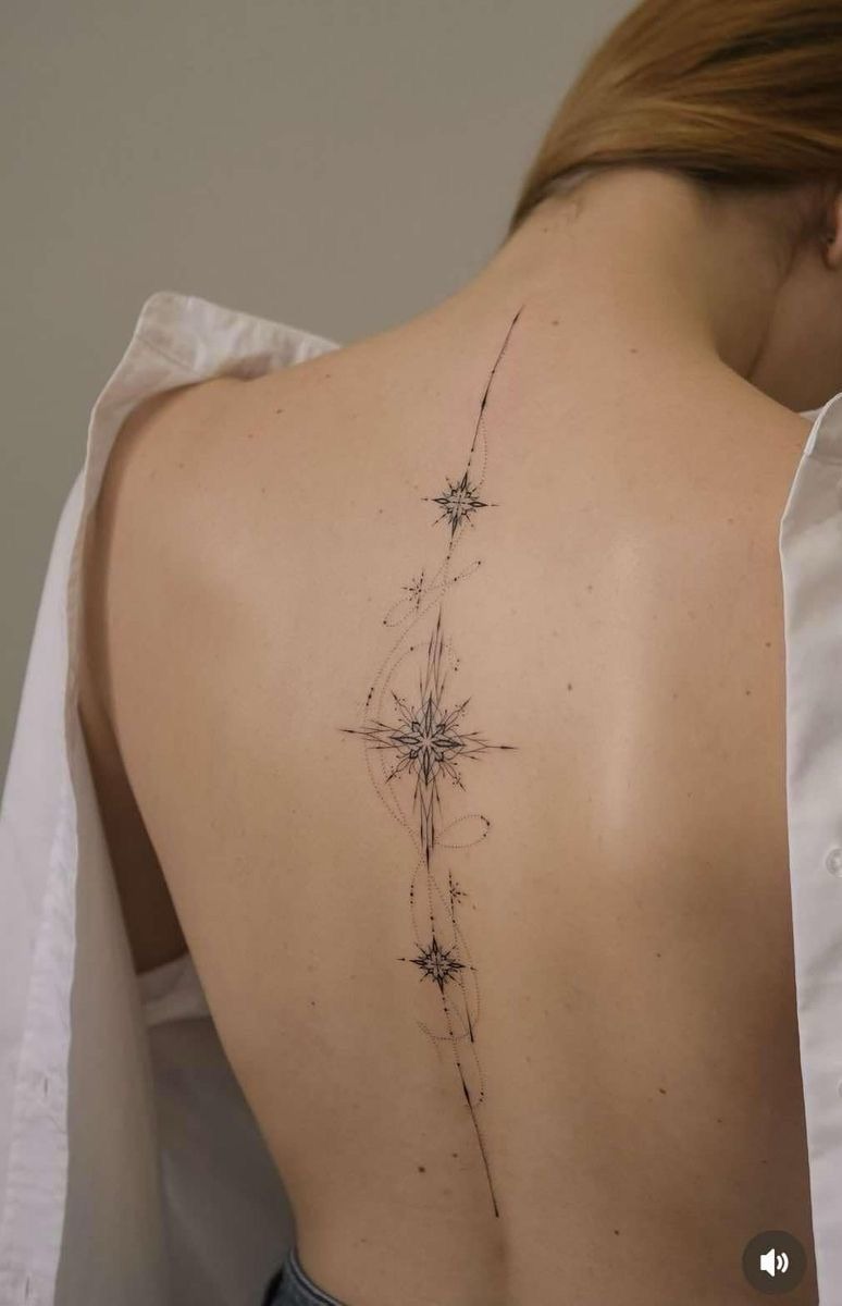 Fine Line Spine Star Tattoo Tattoo Design