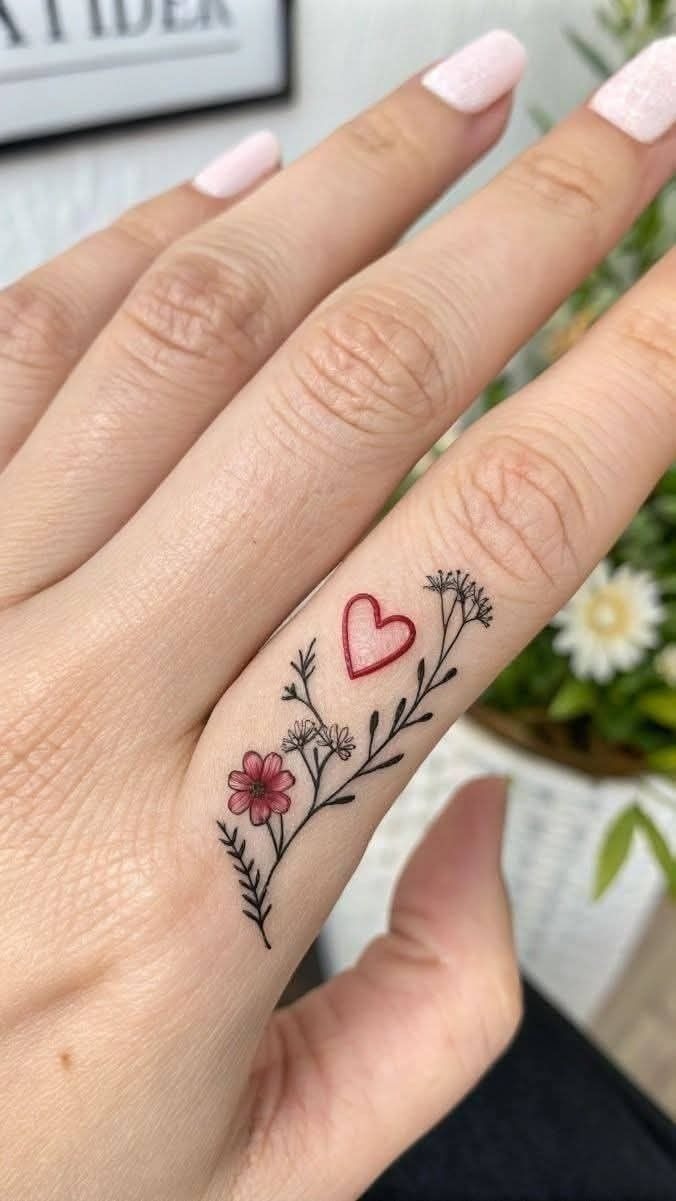 Floral Heart Finger Tattoo Tattoo Design