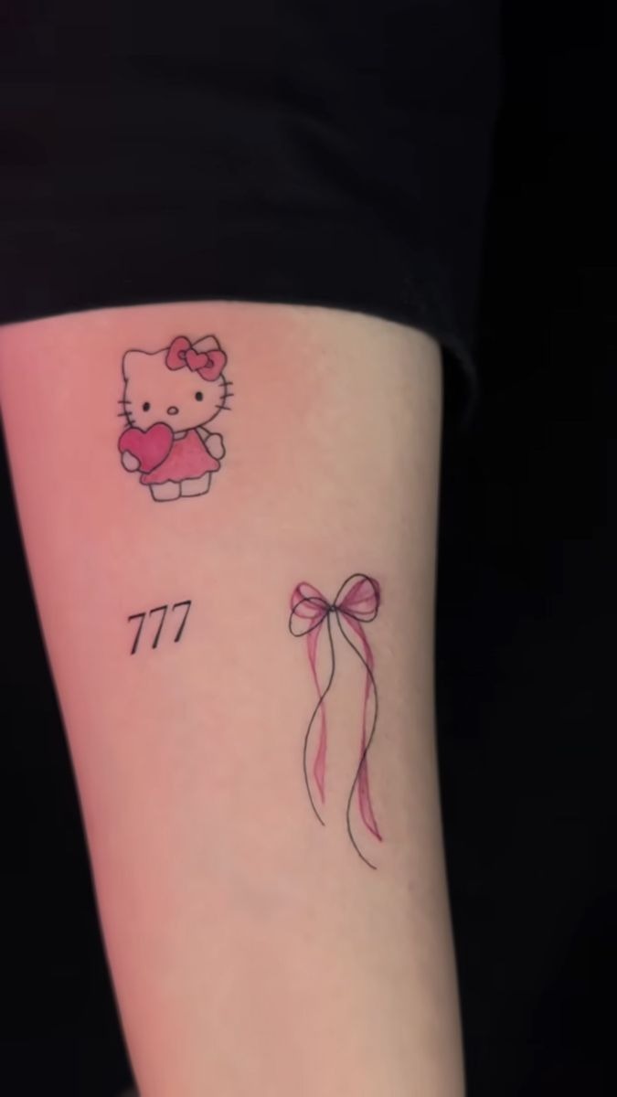 Hello Kitty, 777, and Pink Bow Tattoo Set Tattoo Design