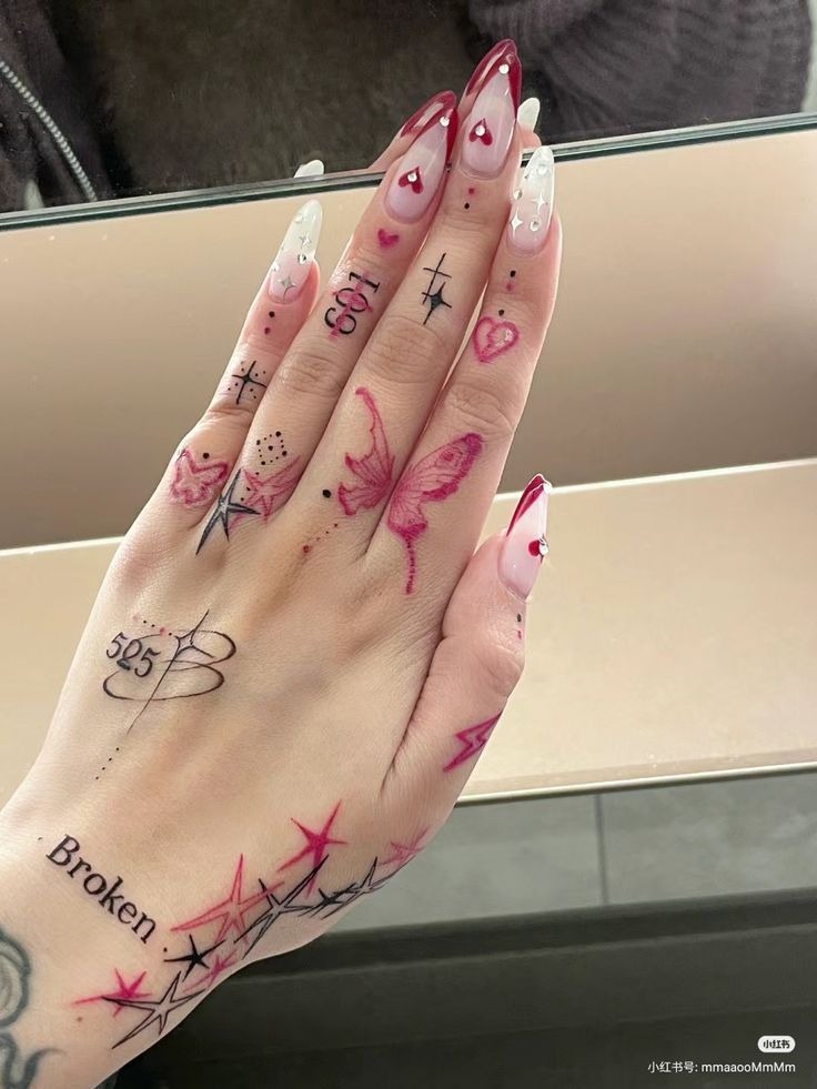 Maximalist Pink Hand Tattoo Collection Tattoo Design