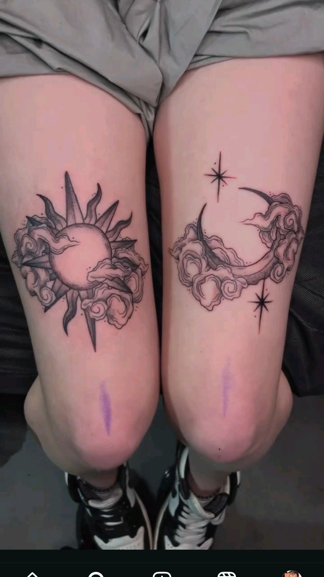 Sun and Moon Matching Thigh Tattoos Tattoo Design