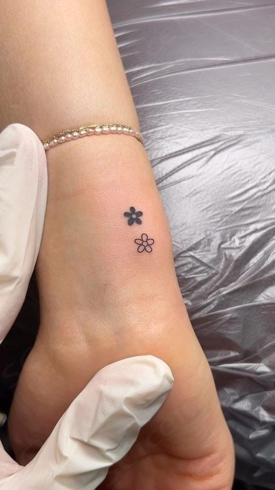 Tiny Double Daisy Ankle Tattoo Tattoo Design