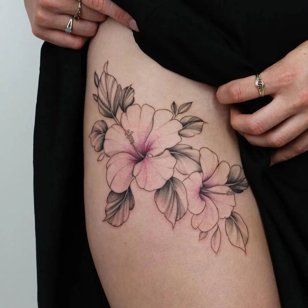 Black and Grey Hibiscus Forearm Tattoo Tattoo Design