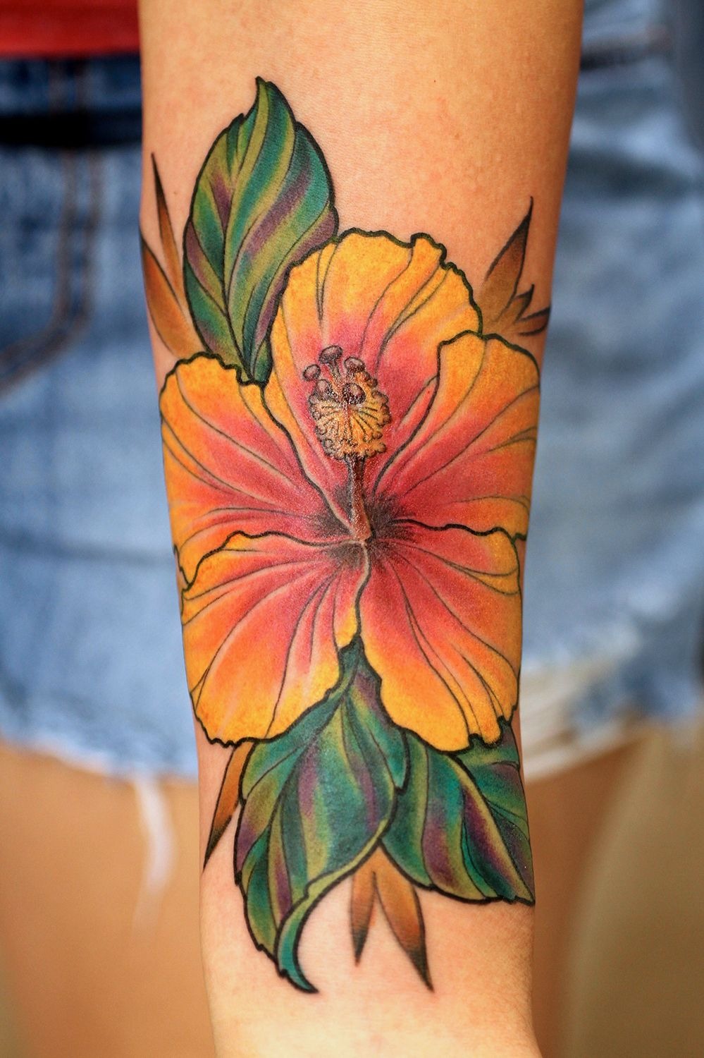 Bright Hibiscus Color Explosion Tattoo Design