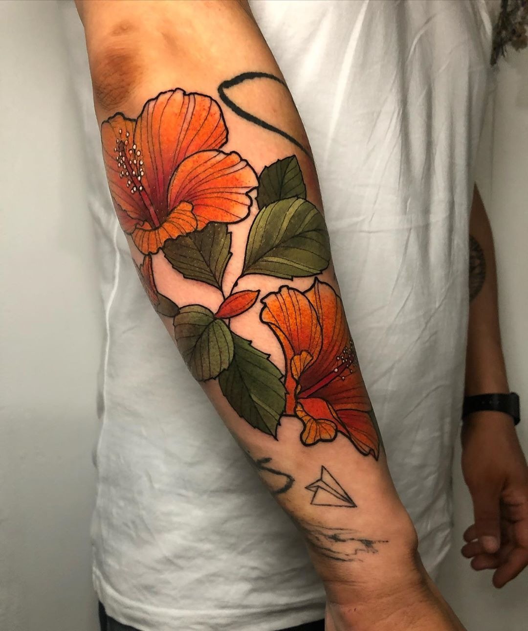 Cascading Hibiscus Thigh Piece Tattoo Design