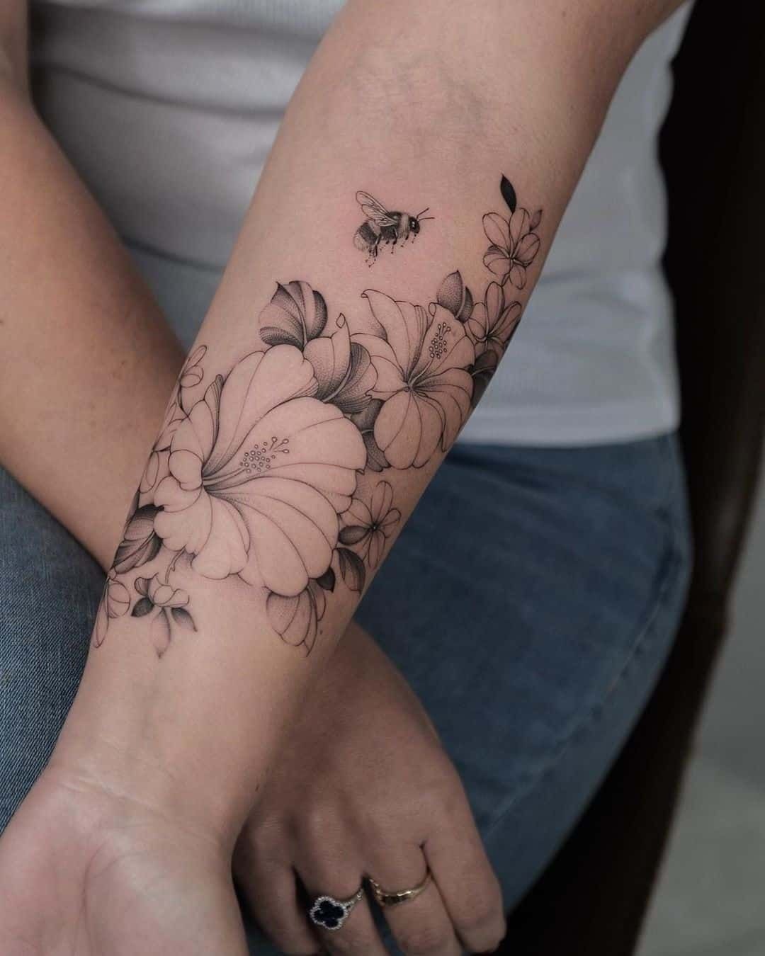 Delicate Hibiscus Flow Tattoo Design