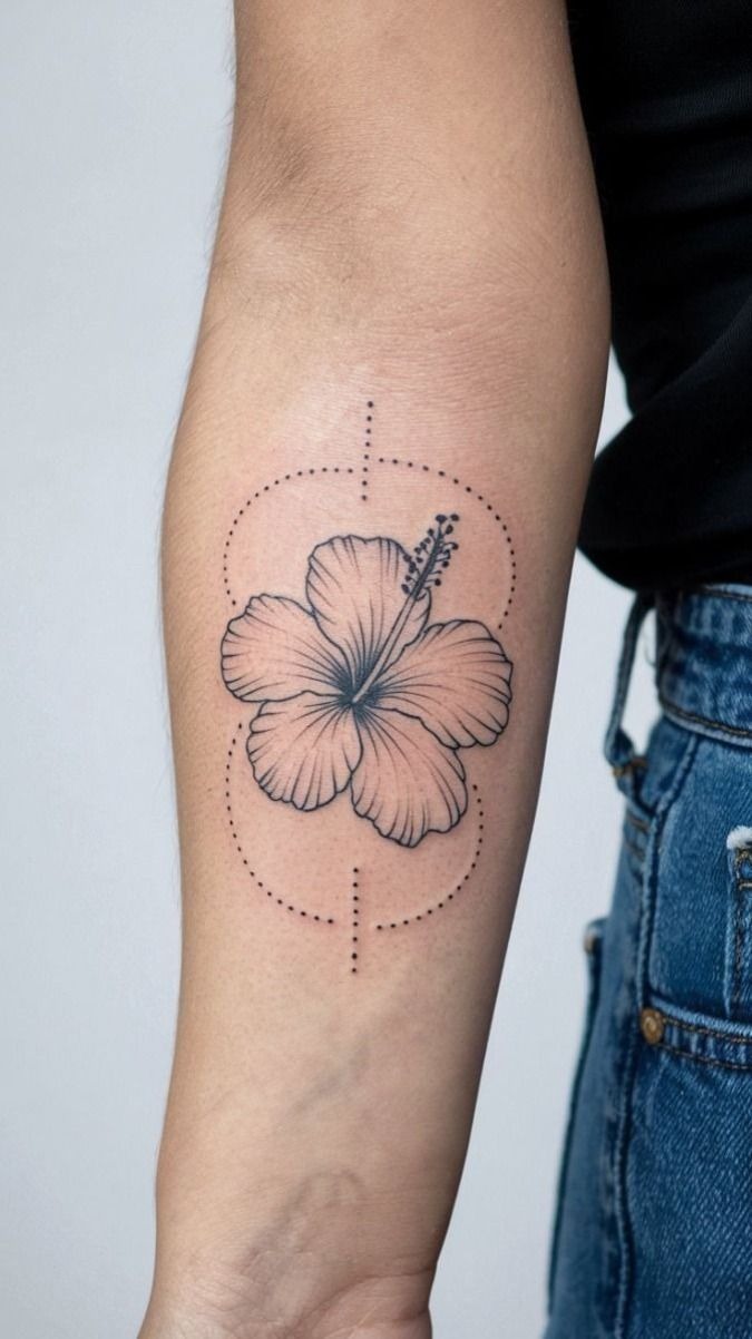 Fine Line Hibiscus Cluster Tattoo Design